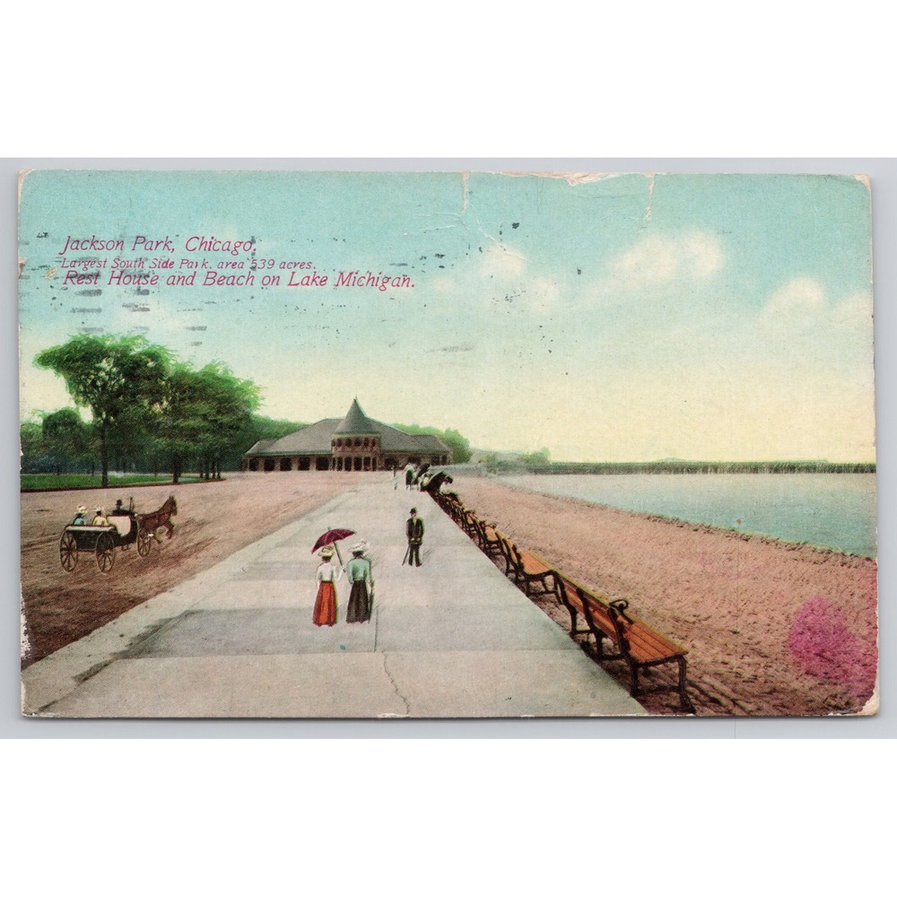 Jackson Park Chicago Postcard Rest House Beach Lake‎ Michigan 1910